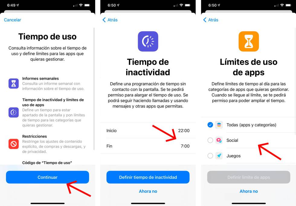 Controlar el tiempo de uso en dispositivos Apple.