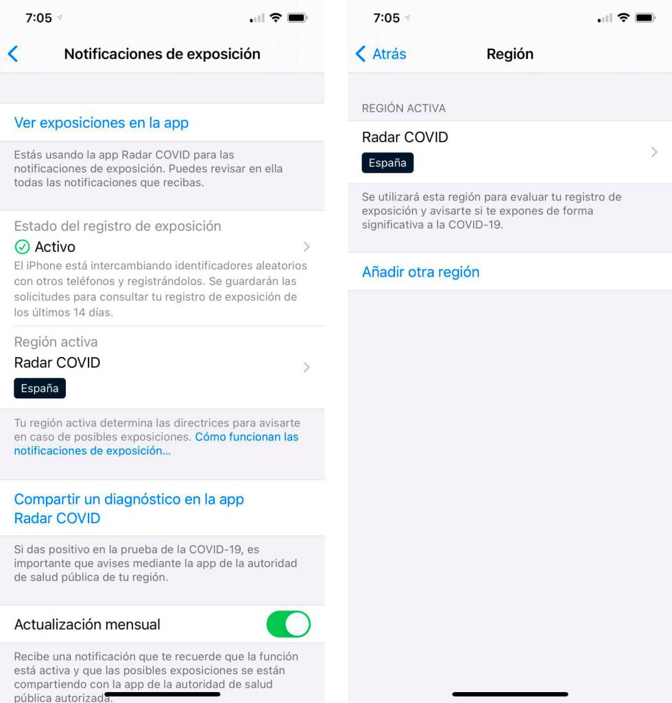 Notificaciones de exposición en iOS.