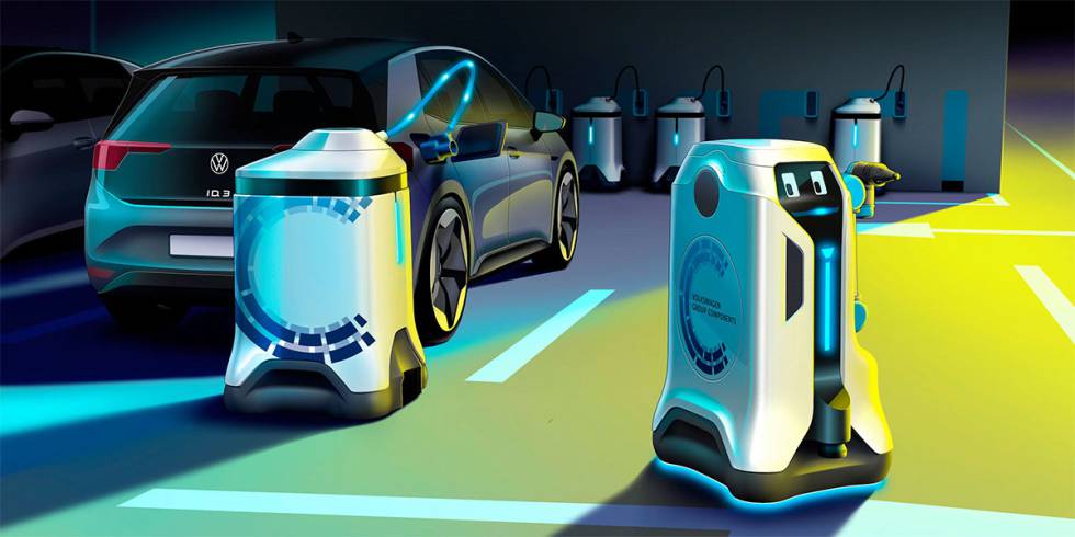 Volkswagen muestra su proptotipo de robot de carga para coches eléctricos