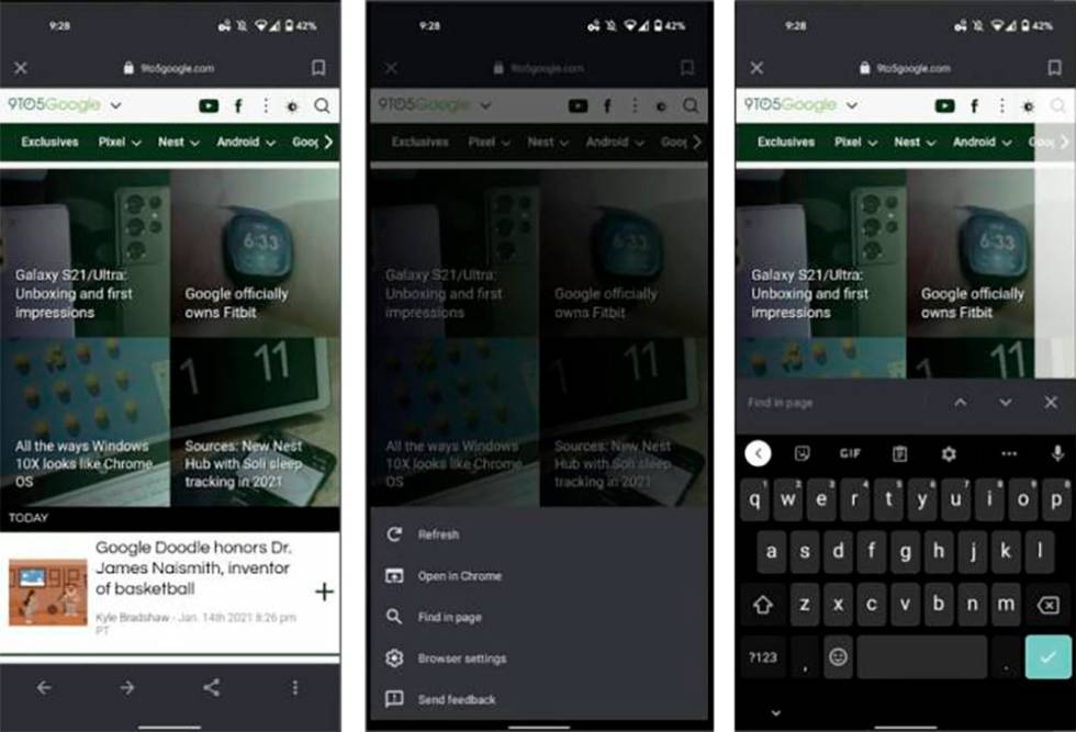 Navegador dentro de la 'app' de Google para Android.