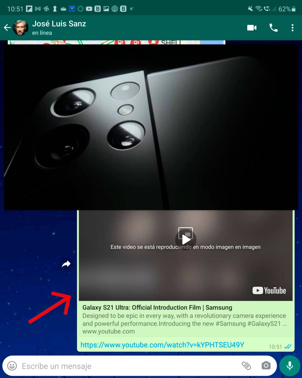 WhatsApp vuelve a previsualizar los vídeos de YouTube.