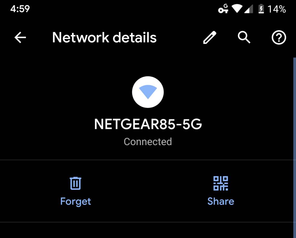 Actual menú para compartir red de Android.