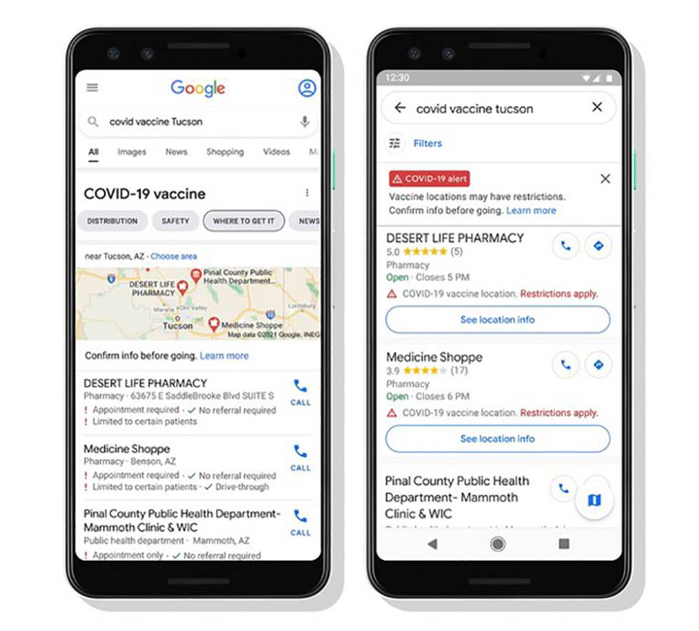 Nuevos datos de lugares de vacunación en el buscador de Google.
