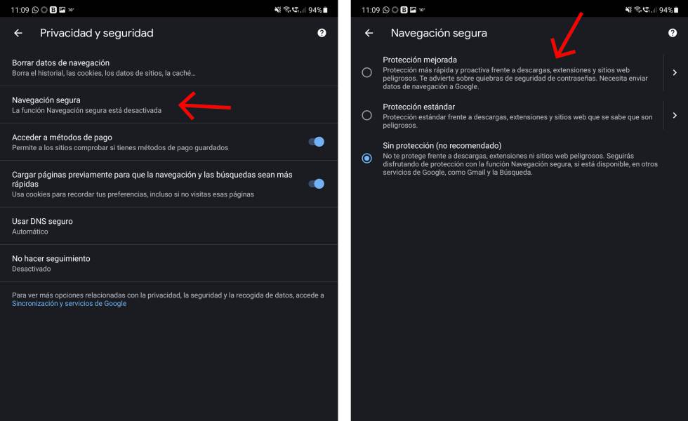 Activa la 'navegación segura' de Chrome.