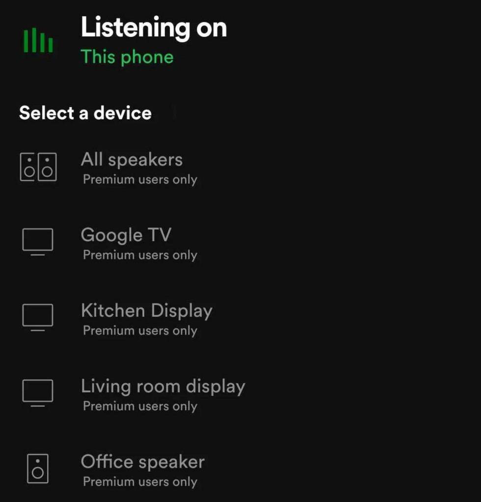 Error en el envío de Spotify a otros dispositivos.