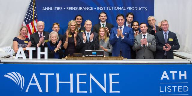 Celebración del estreno bursátil de Athene, en la Bolsa de Nueva York.
