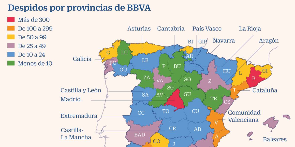 BBVA plantea 3.798 despidos en España y cerrar 530 oficinas: así será el reparto por provincias