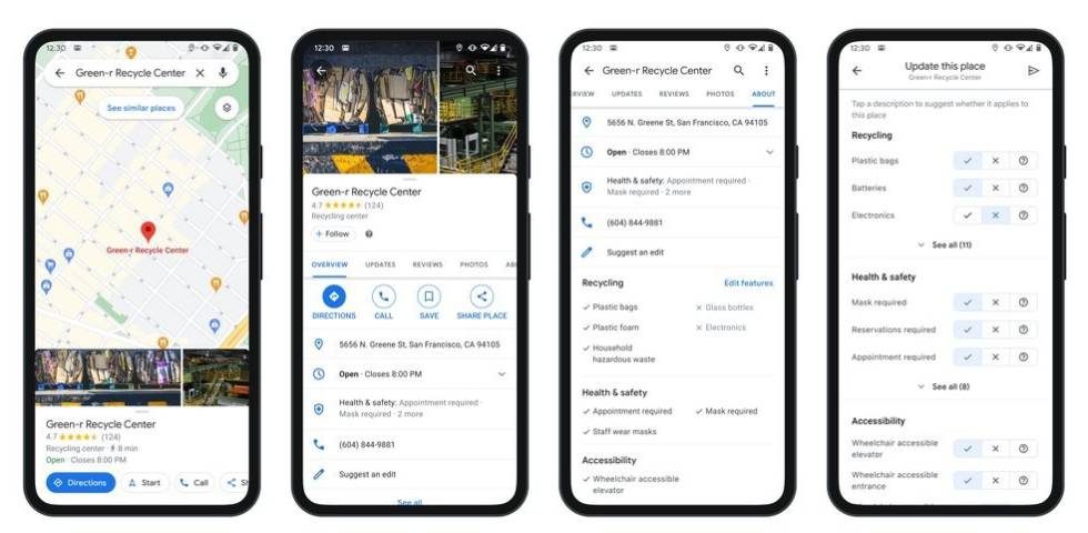Negocios de reciclado cercanos en Google Maps.
