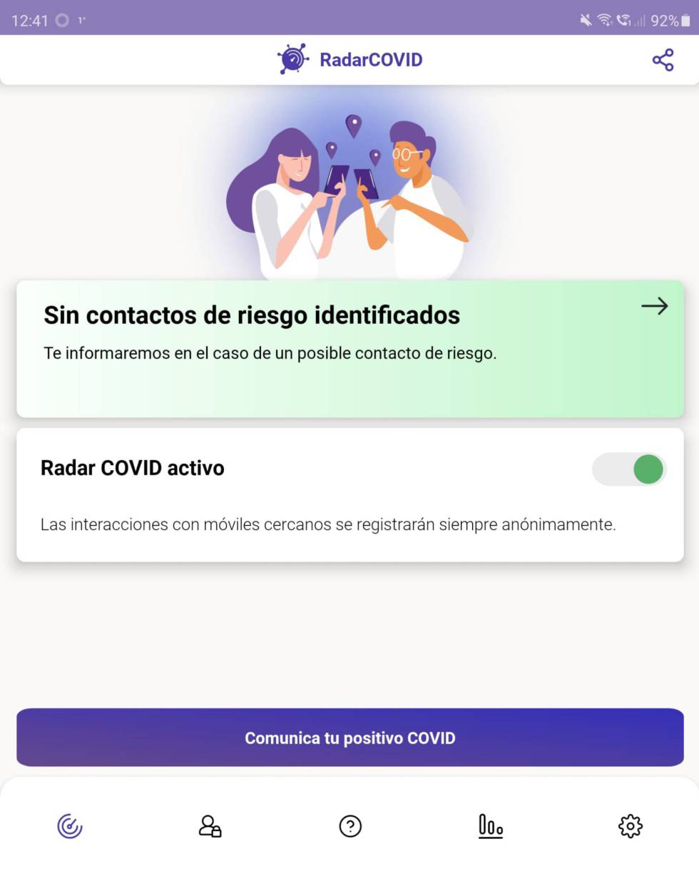Radar Covid en un móvil Android.