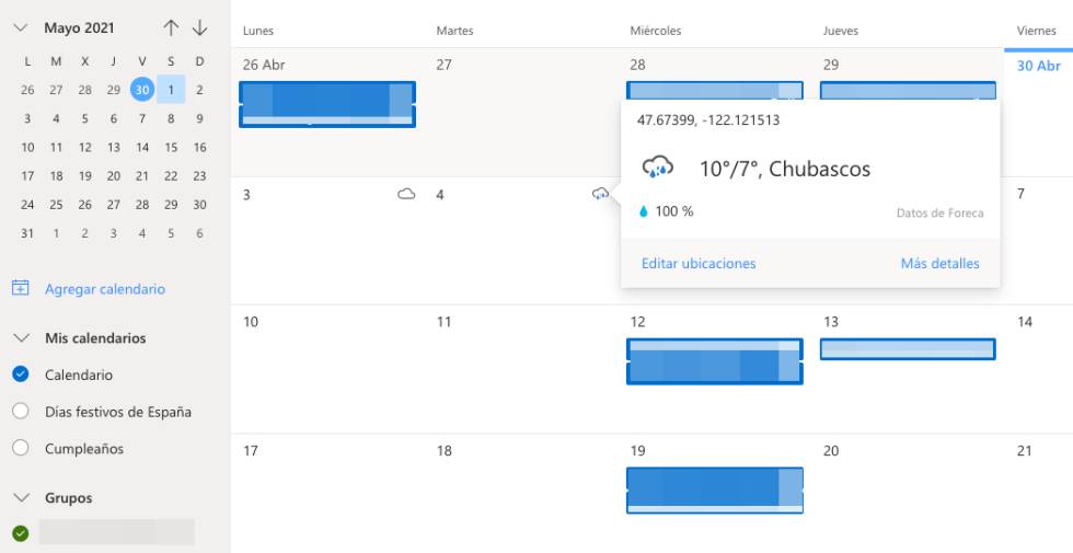 El tiempo dentro de Outlook.
