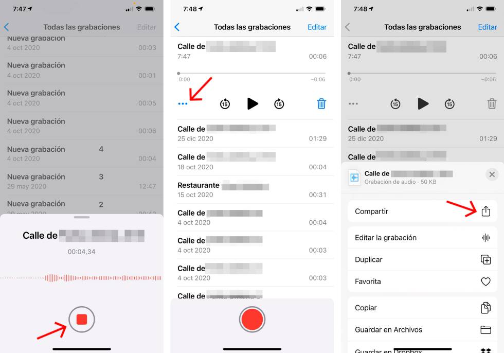 Exportar grabaciones desde el iPhone.