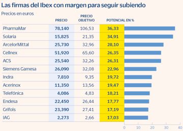 Hasta 12 valores del Ibex 35 guardan un potencial de más del 16% Hasta 12 valores del Ibex 35 guardan un potencial de más del 16%