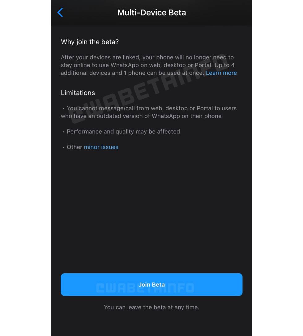 Acceso a la prueba de WhatsApp en varios dispositivos.