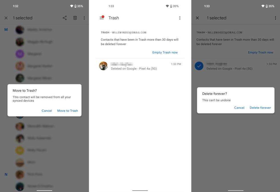 Llega la papelera a los contactos de Google.