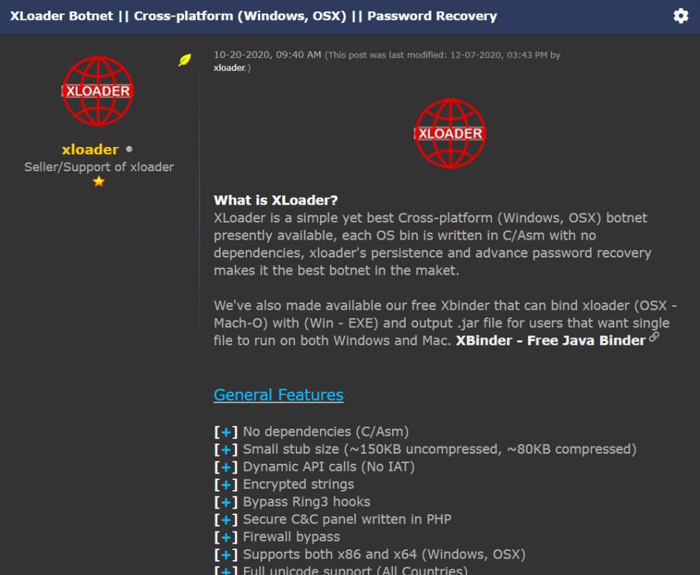 XLoader en la Botnet.