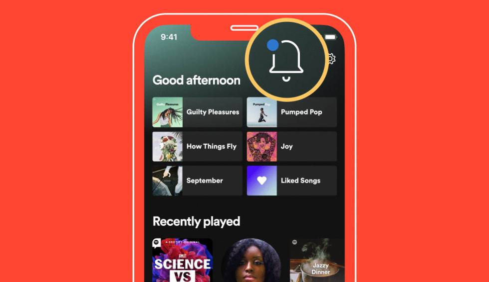 Nuevo sistema de notificaciones en Spotify.