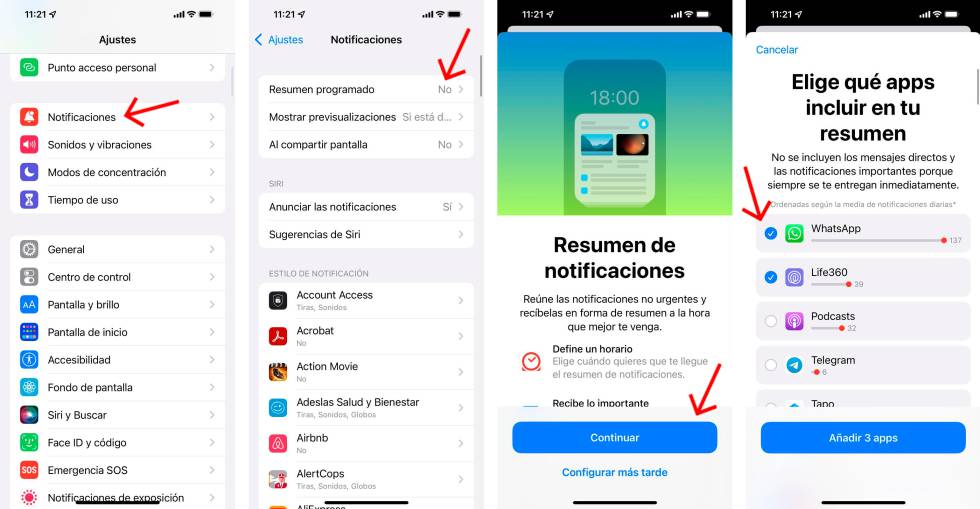 Activa el resumen de notificaciones.