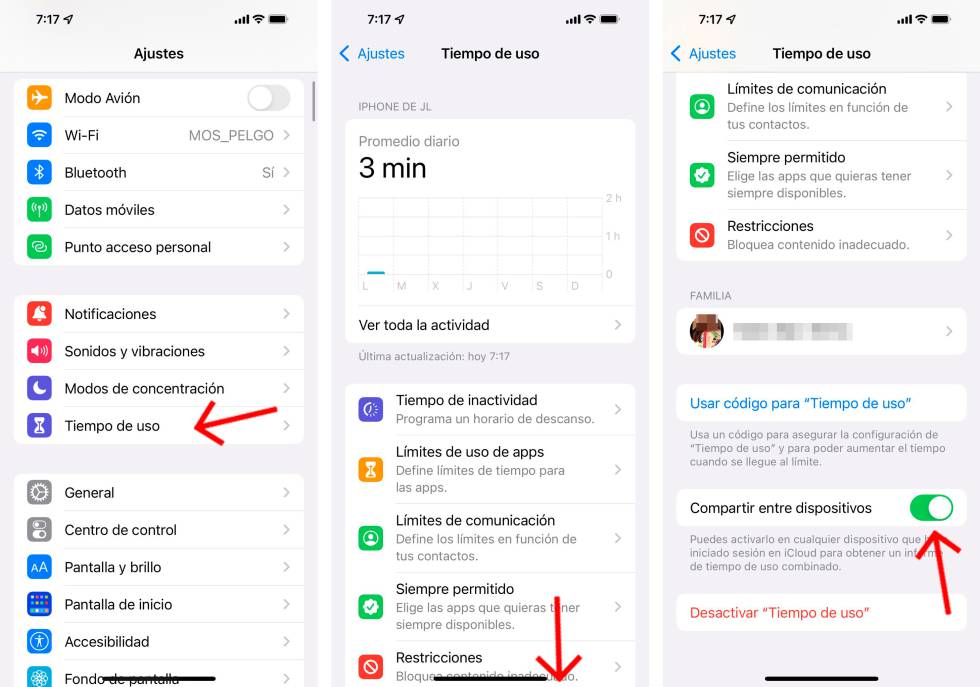 Activa el tiempo de uso compartido.