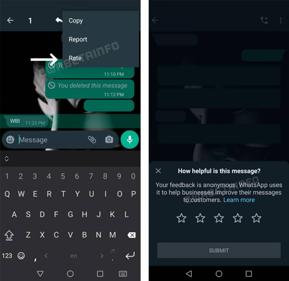 Valora contenidos comerciales de WhatsApp.