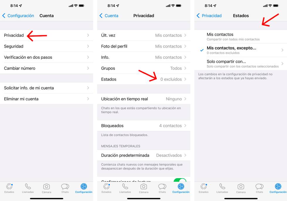 Configura los estados de WhatsApp para que los vean solo tus amigos.