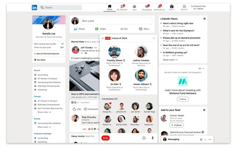 Eventos de audio dentro de LinkedIn.
