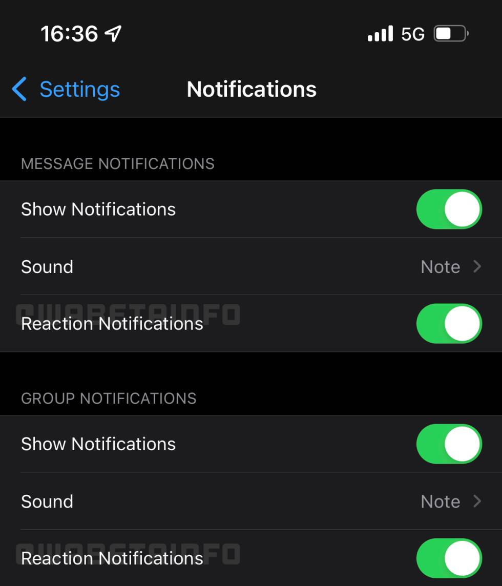 Notificaciones de reacciones a los chats.