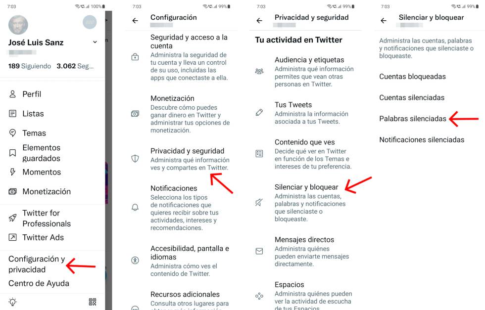 Cómo silenciar palabras en Twitter para Android.