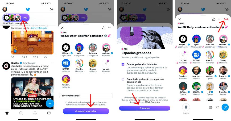 Accede a 'espacios' dentro de Twitter.