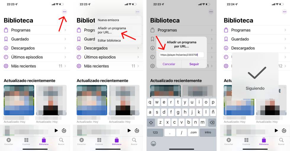 Cómo importar podcasts en la 'app' de Apple.