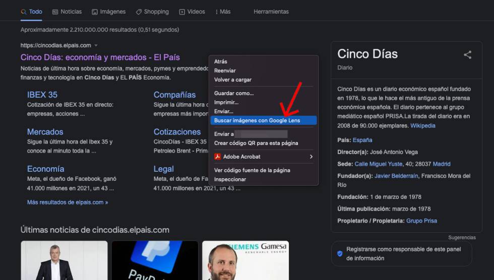 Nueva función Lens en Google Chrome.