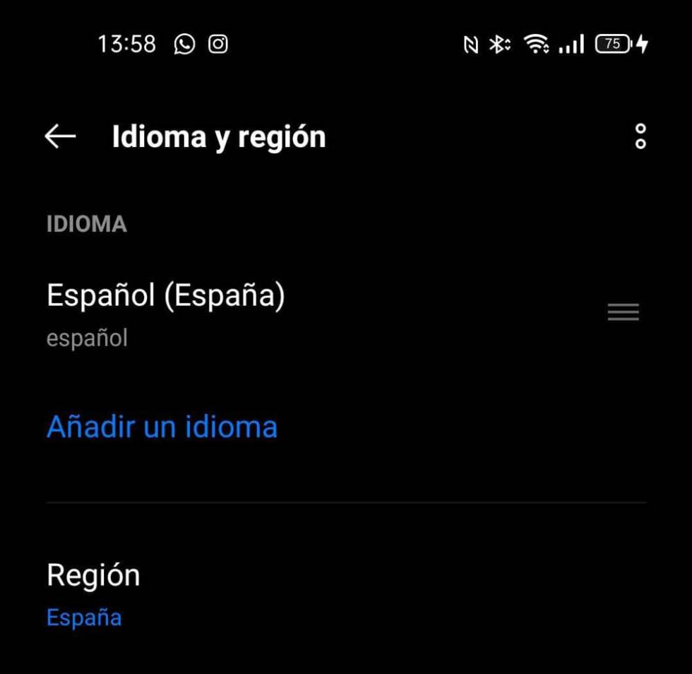 Ajustes Android para cambiar el idioma
