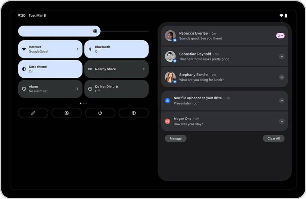 Pantalla de tablet con Android 12L