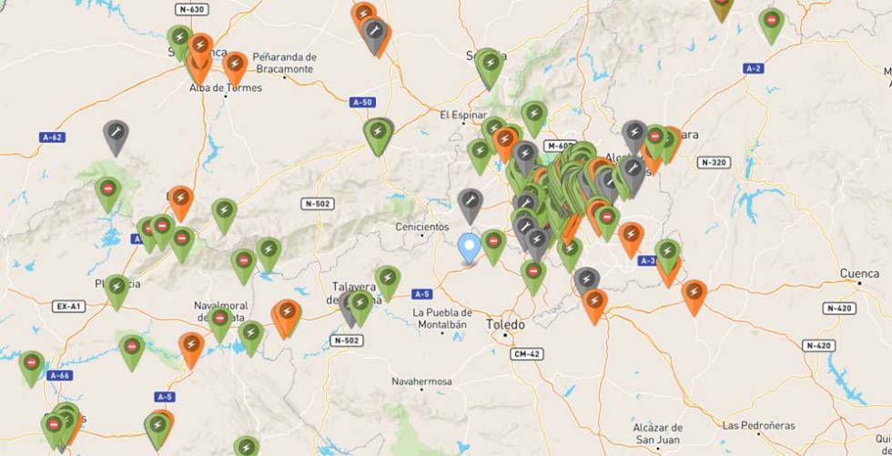 Mapa de cargadores eléctrios en España