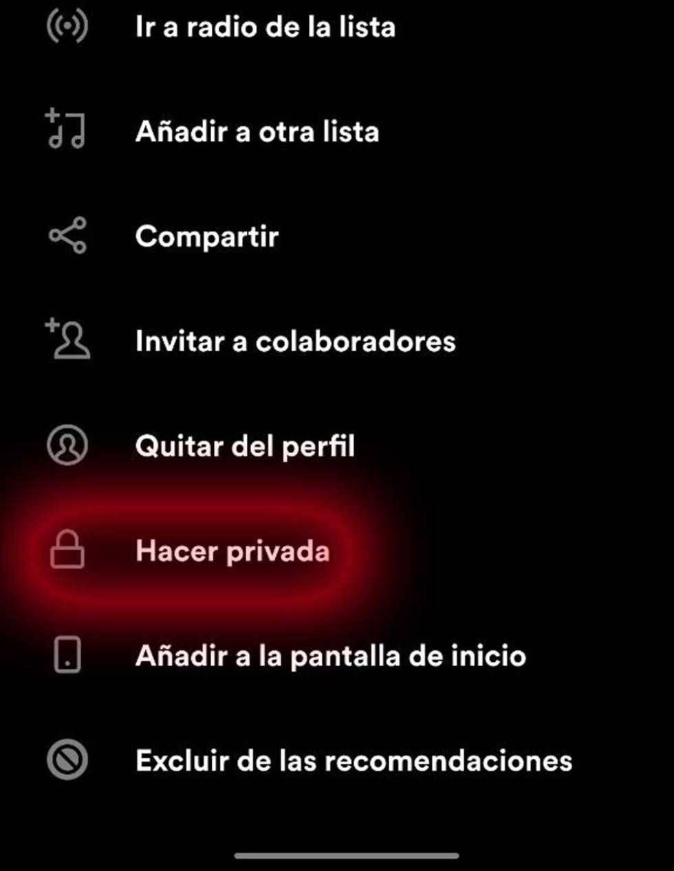Lista privada en Spotify