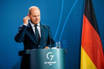 El canciller alemán Olaf Scholz durante una conferencia de prensa en Berlín.