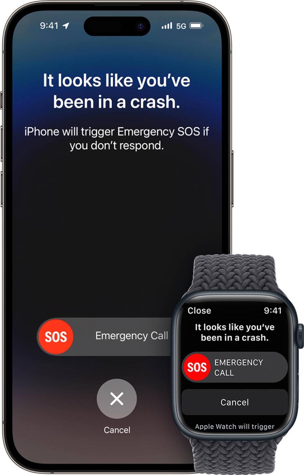 Mensaje de aviso de accidente en el iPhone 14