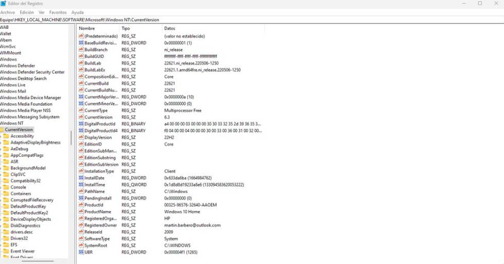 Uso del registro de Windows 11