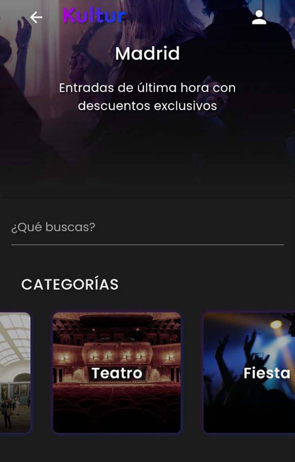 Categorías en la aplicación Kultur