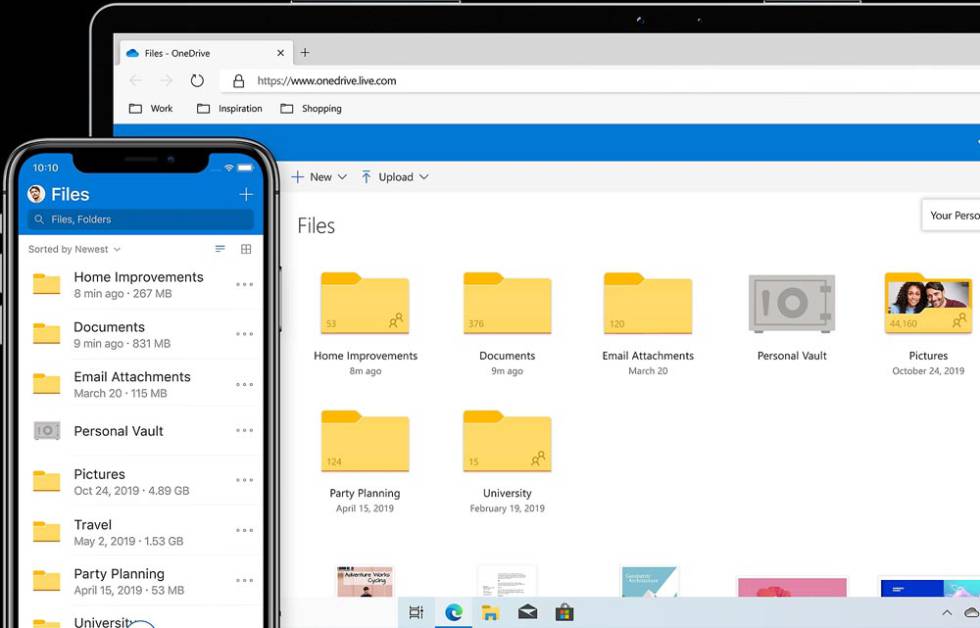 OneDrive en un portátil y un samrtphone
