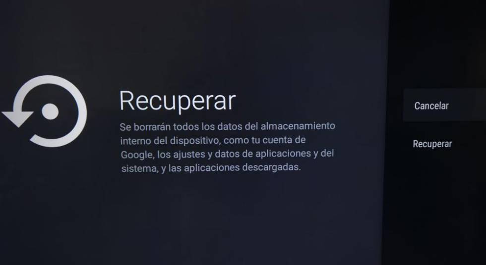 Opción recuperar en Android TV
