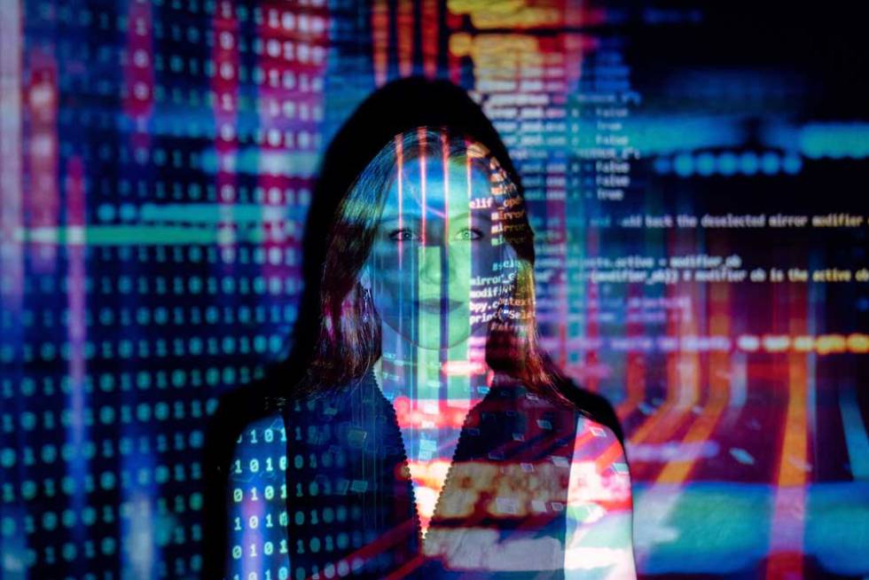 Chica con luces de colores de Apple