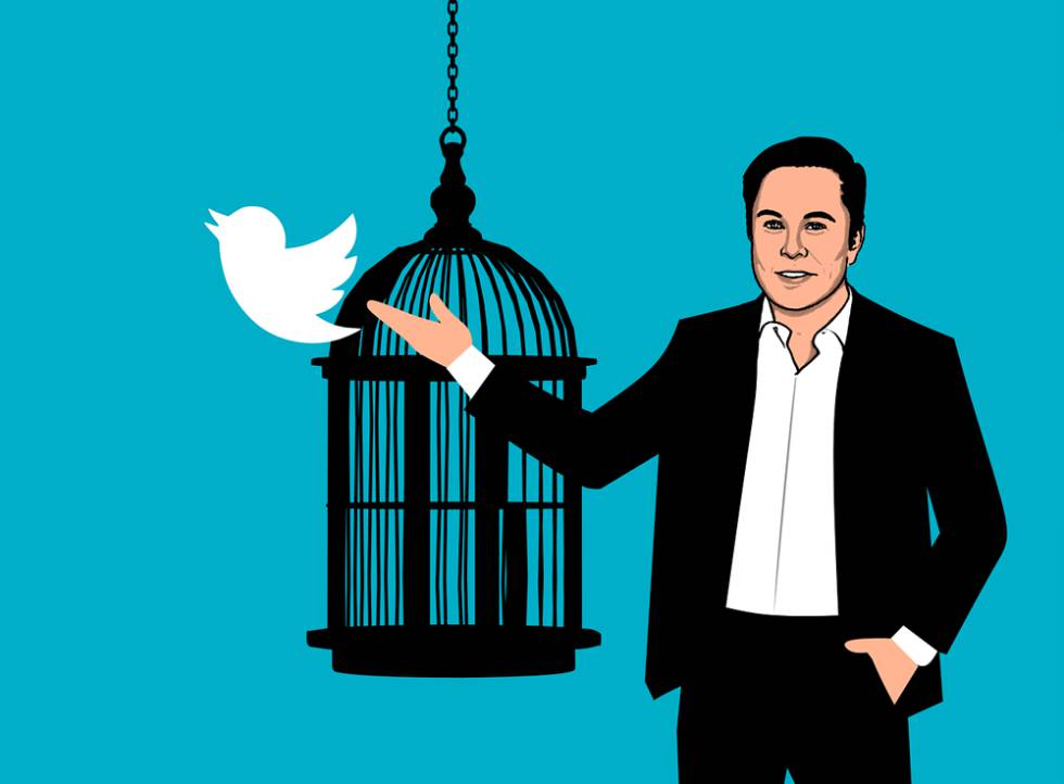 Elon Musk con pájaro de Twitter