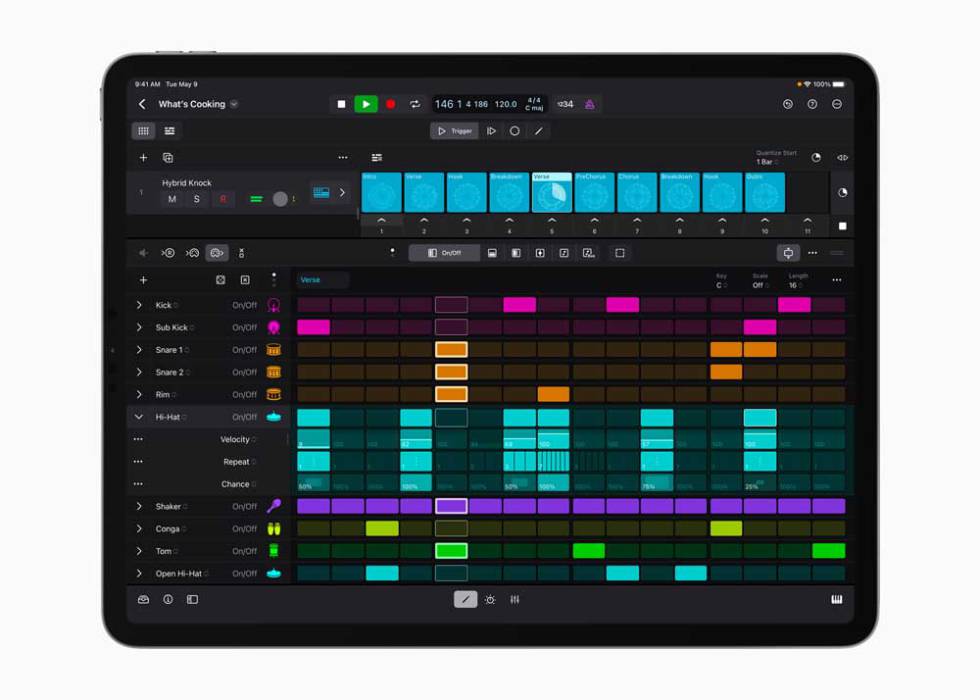 Aplicaicón Logic Pro en un iPad de Apple