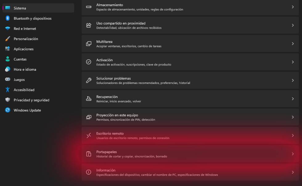 Apartado portapapeles en Windows 11