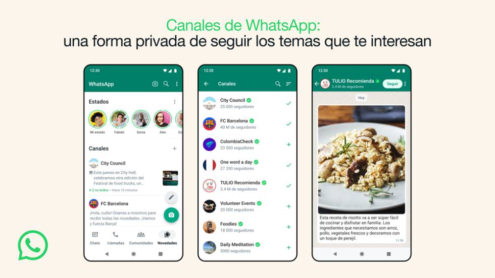 Interfaz de los nuevos canales de WhatsApp