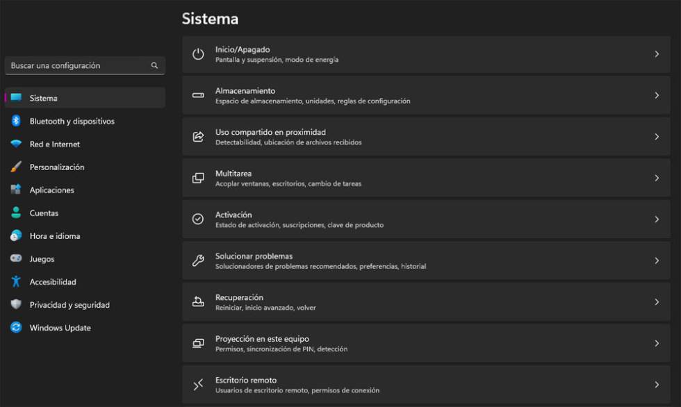 Opciones de configuración de Windows 11