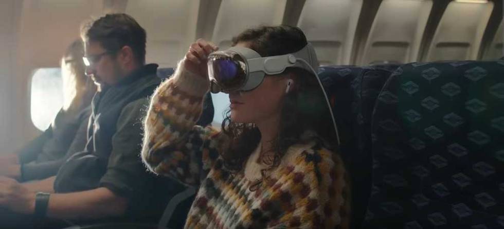 Uso de las gafas Vision Pro de Apple en un avión