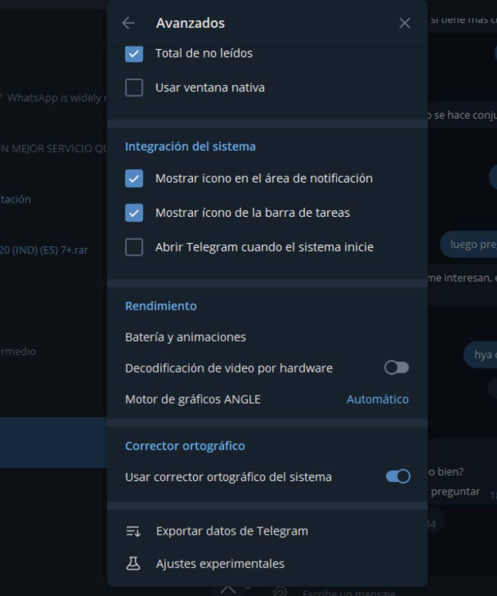 Exportar chats en Telegram