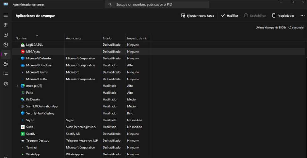Aplicaciones de inicio en Windows 11