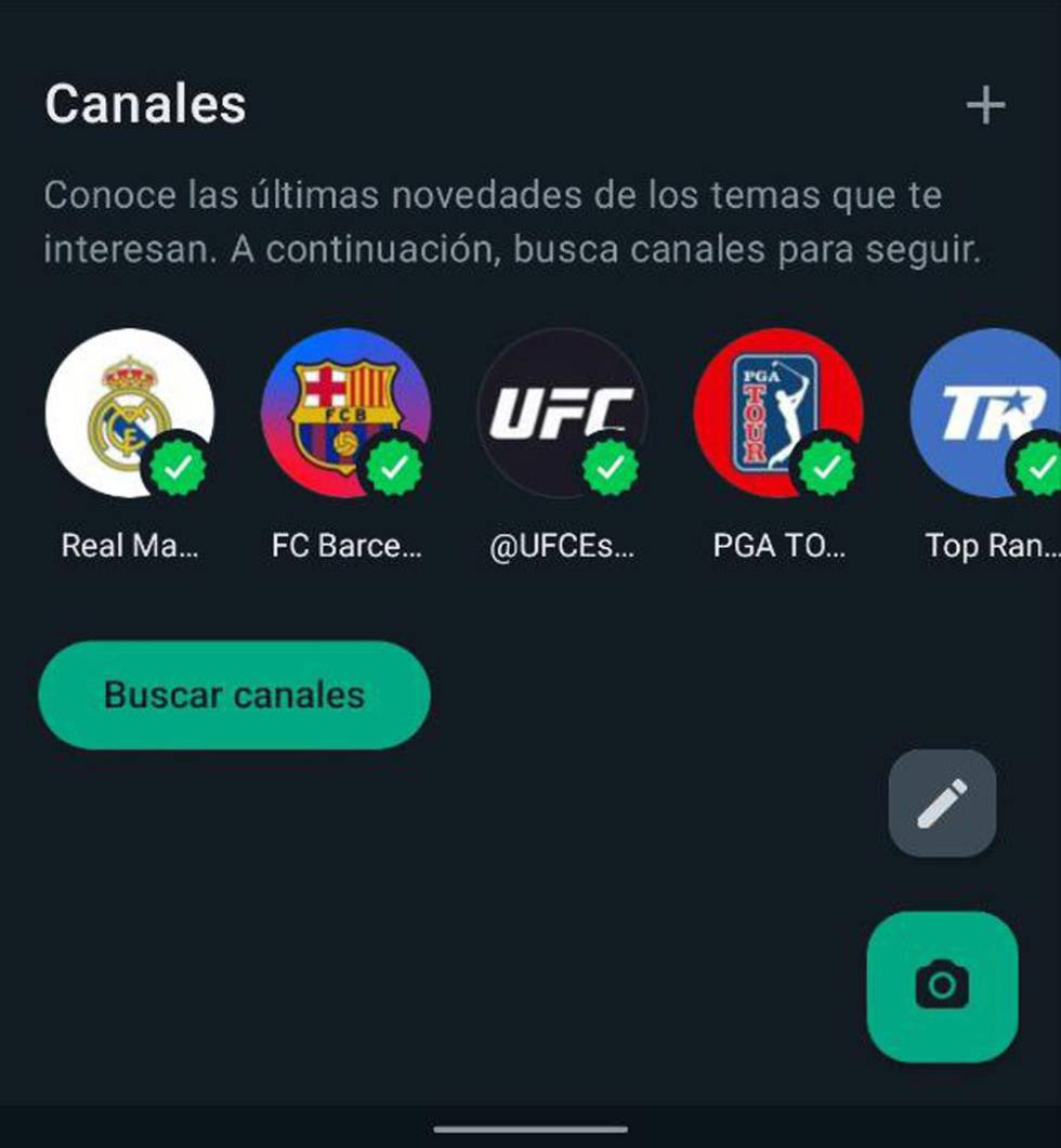 Lista de canales en WhatsApp